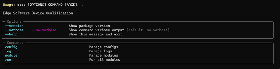Screenshot of a terminal with the help command available with a list of commands beneath it.